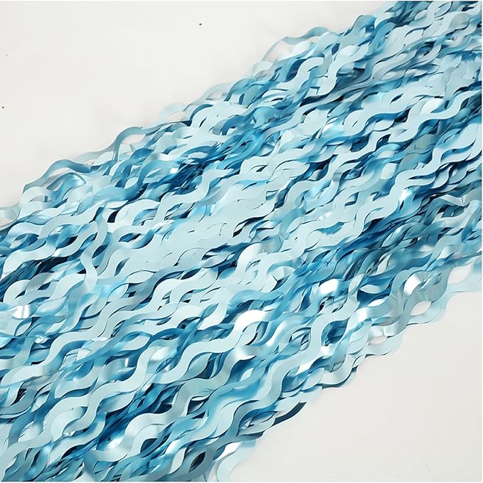 4 Pack Wavy Blue Foil Fringe Curtain 3.3x6.6 Feet | Blue Streamers Tinsel Backdrop for Under The Sea Party Decorations | Ocean Backdrop | Mermaid Birthday Decorations