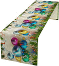 Christmas Table Runner,Colorful Balls Xmas Tree Snowflake Pattern Print Tablecloth Burlap for Hotel Indoors Outdoor Dining Room Kitchen Home Decor,W13X L90 in