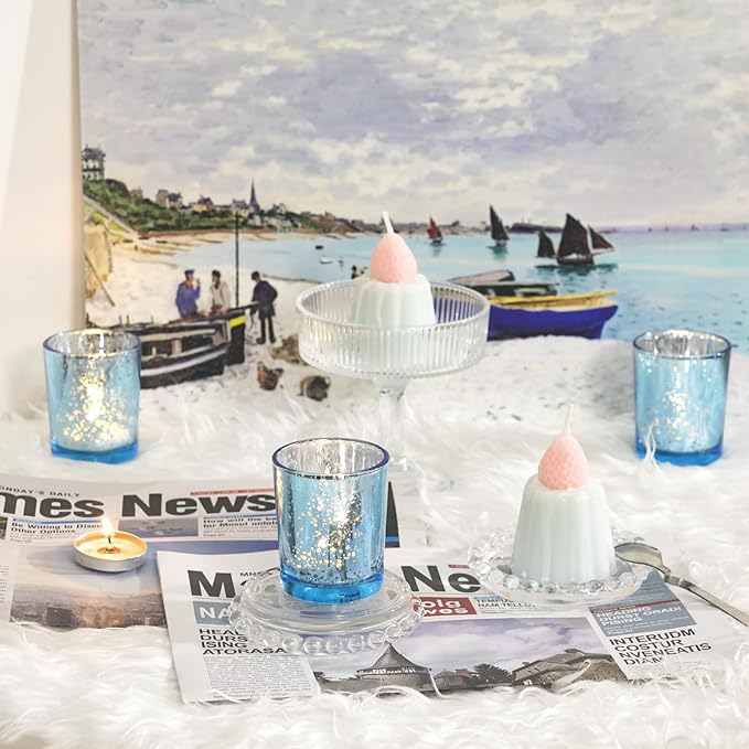 Homemory 24 Pcs Blue Votive Candle Holders, Mercury Glass Candle Holder, Tealight Candle Holders for Table Centerpieces, Baby Shower, Party, Anniversary, Wedding, Home Decor, Halloween, Christmas