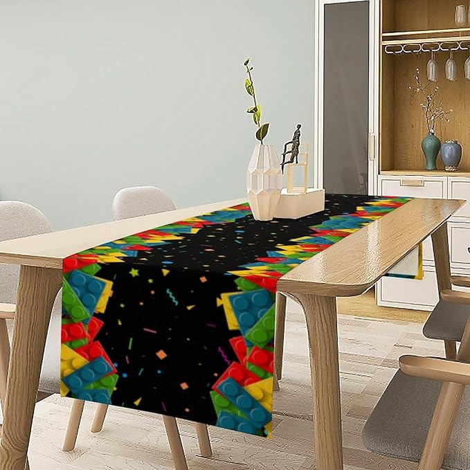 Building Blocks Table Runner Party Celebrating Colorful Blocks Table Runner for Kids Teens Bedroom Living Room Kitchen Birthday Party Decor Table Runner 13x108 Inch