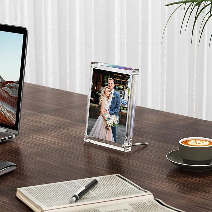 NIUBEE Picture Frames 5x7 Acrylic, Clear Photo Frame for Living Room, Diamond Edge Design, Magnetic Family Thick Desktop floating Frame, 3 Pack