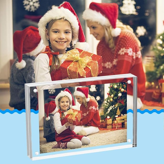 HELPLEX Acrylic Frames, 2 Pack 6x8, 24mm Thick, Frameless, Magnetic, Free Standing