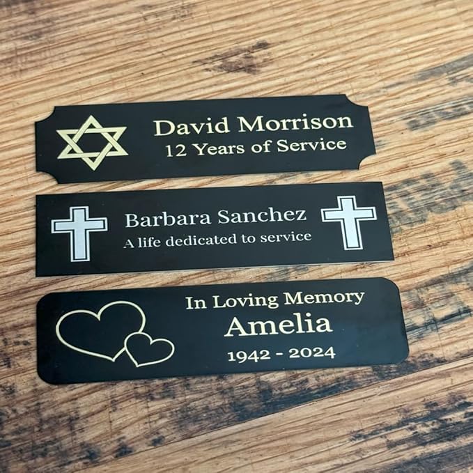 Custom Engraved Name Plates with Adhesive, Made in The USA, Peronalized Pet Urn, Memorial Plaque, Picture Frame, Art Tag, Flag case (Black Plate/Silver Text, 2x4 Inch)