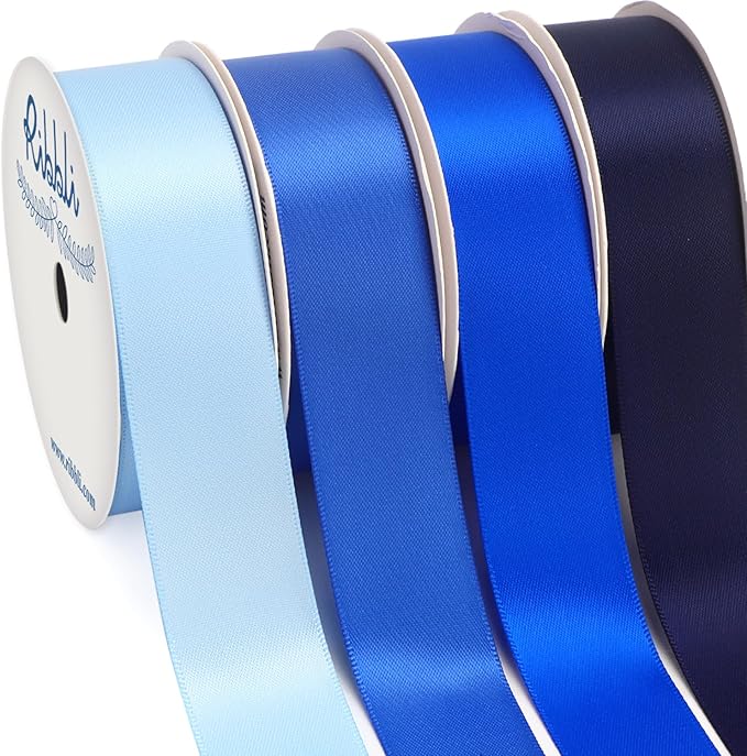 Ribbli Blue Satin Ribbon 1 Inch x 4 Rolls Total 40 Yards- Baby Blue/Royal Blue/Electric Blue/Navy Ribbon for Gift Wrapping Craft Wedding Decoration