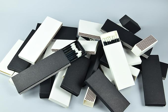 Chandler Studio 10 Boxes - Wooden Matchsticks in a Blank Matchbox with White/Black Matchboxes Colorful Tips (3" Matchboxes, 10 Boxes)