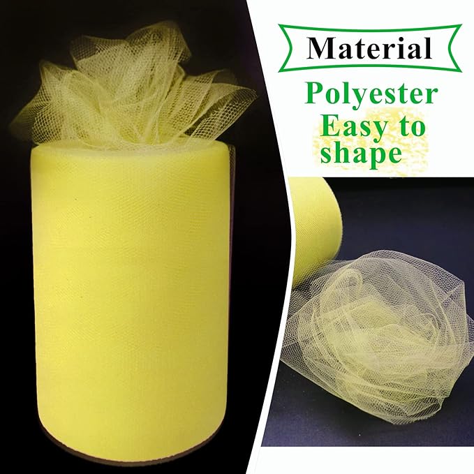 Yellow Tulle Fabric Rolls 6 Inch by 100 Yards (300 feet) Fabric Spool Tulle Ribbon for DIY Yellow Tutu Bow Baby Shower Birthday Party Wedding Halloween Decorations Christmas Craft Supplies