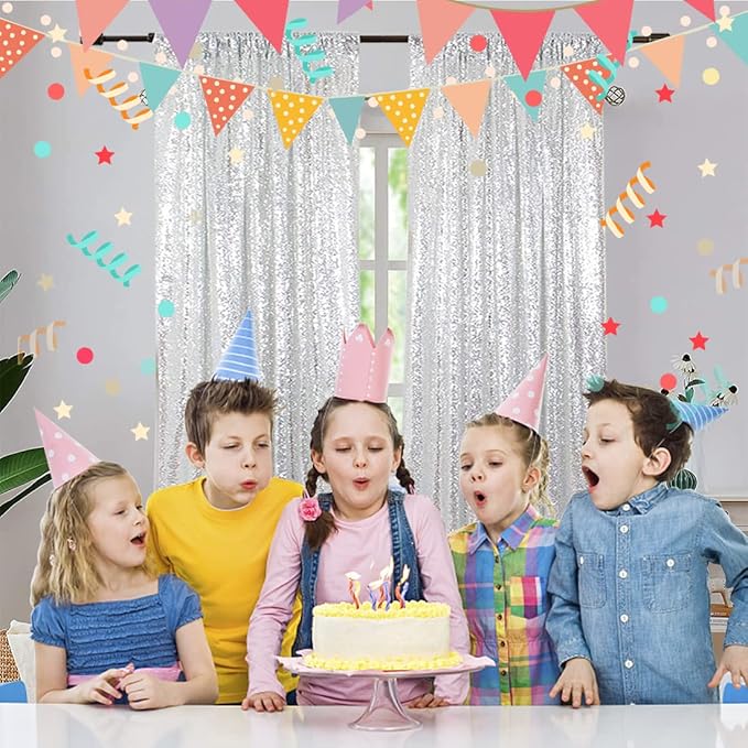 Poise3EHome Sequin Backdrop, 2 Pcs Silver 2ftx8ft Curtains for Party, Wedding, Event, Photography