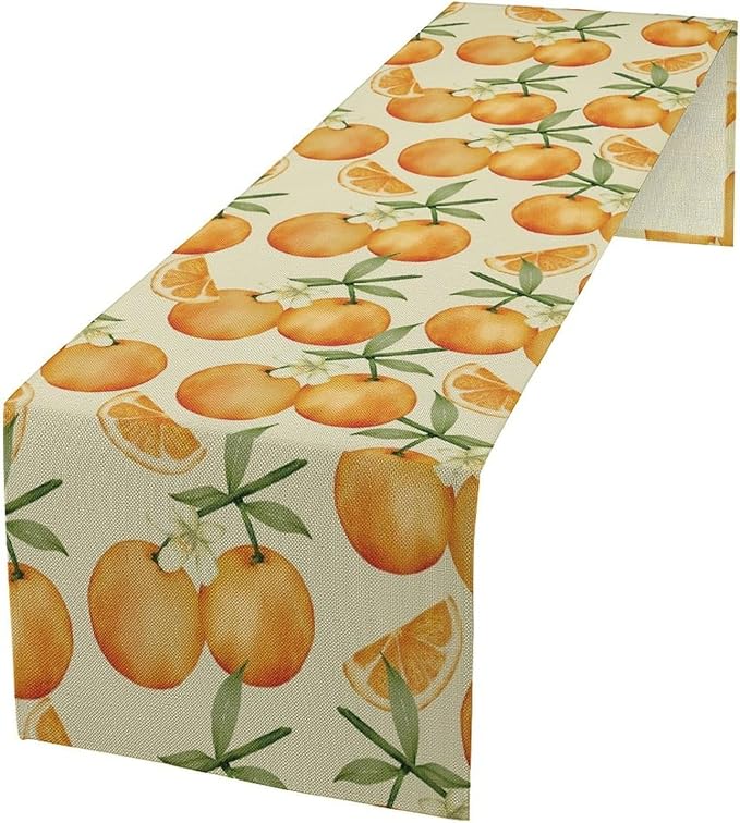 Spring Summer Orange Citrus Table Runner Watercolor Sweet Fruit Botanical Print Dinner Runner for Farmhouse Baby Shower Party Holiday Home Kitchen Dining Table Decor 13x70