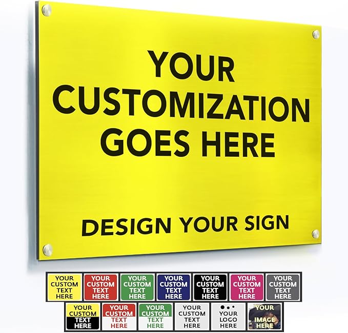 Custom Metal Signs, Personalized Aluminum, Customized Safety, Business Signs, Waterproof Outdoor, White Aluminum (Yellow, 18x12 In)