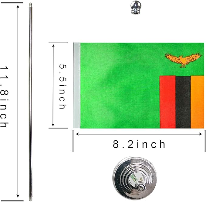 GentleGirl.USA Zambia Table Flags,Stick Small Mini Zambian Flag Office Desk Flag on Stand with Stand Base, International Festival Decoration,Zambian Theme Party Decoration,Home Desk Decoration