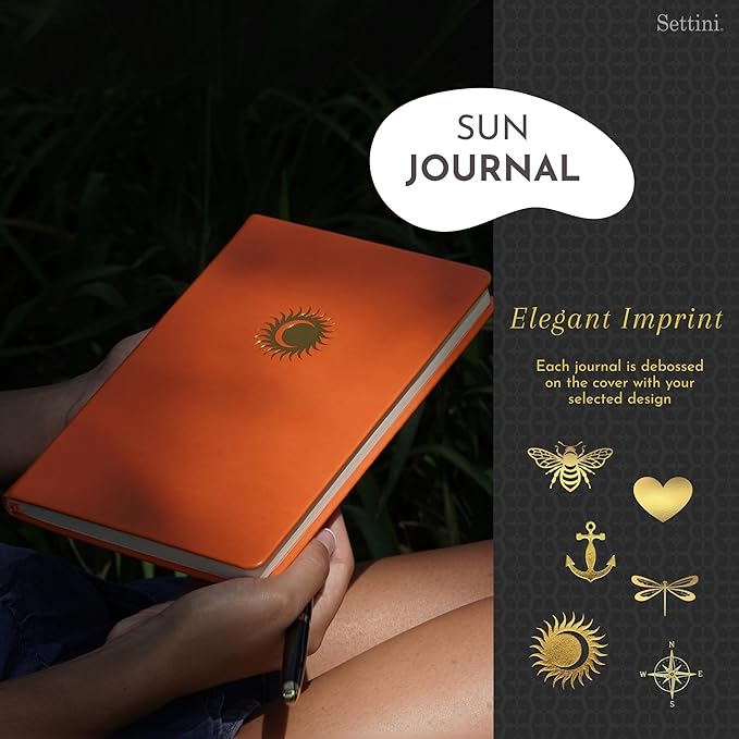 SETTINI Lined Journal, Ideal for Journaling - A5 Vegan Leather Notebook, 192 Archival-Quality Pages, QuillEase Bleed-Free Paper, Inner Pocket & Bookmark - Orange Journal for Women & Men, Orange Sun
