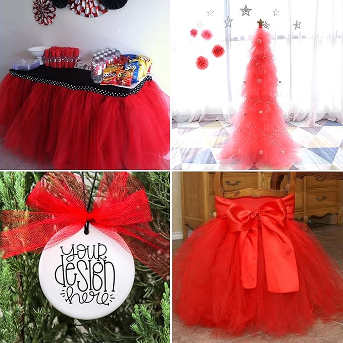 Red Tulle Fabric Rolls 54 Inch by 40 Yards Tulle Bolt Spool for Wedding Decorations DIY Christmas Tutu Baby Shower Table Skirt Ceiling Decor Birthday Party Craft Supplies