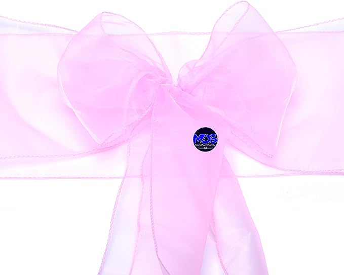 MDS Pack of 75 PCS Organza Chair Sashes Wider Dining Chair Bows Ribbon Tie Back for Wedding Party Birthday Bridal Shower Reception Event Banquet Home Chair Cover Decoration - Pink