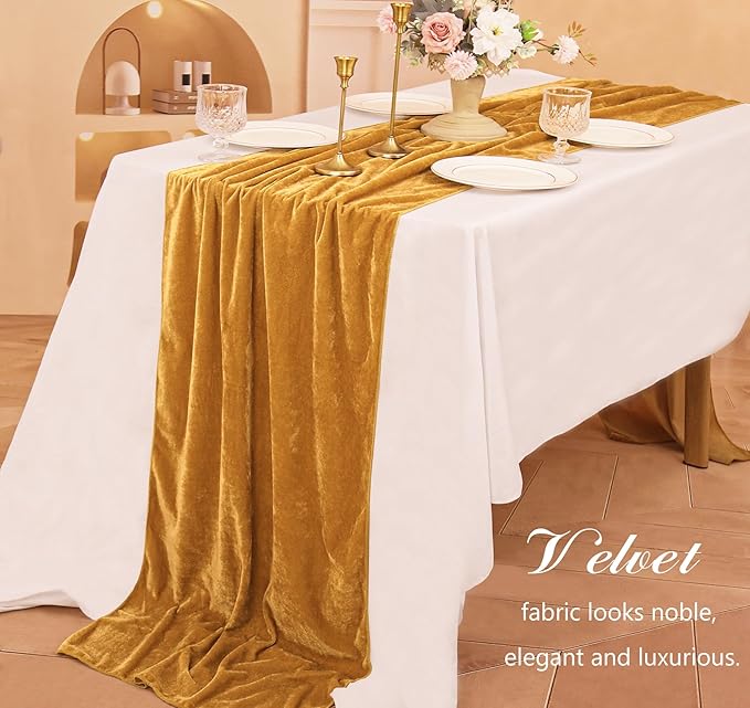 Velvet Table Runner 20 x 120 Inches 10ft Luxurious Thick Soft Velvet Christmas Thanksgiving Wedding Reception Table Runner for Party Reception Decorations(Gold, 1 Pack)