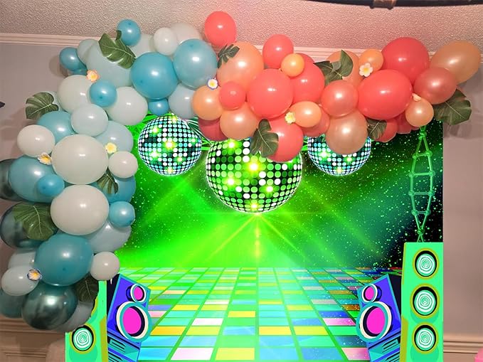 Dance Party Backdrop Retro 80s 90s Theme Stage Dance Ball Music Birthday Party Decoration DJ Photography Background 5 x 3 ft for Baby Shower Picture Photo Shoot Polyester Fabric, Red