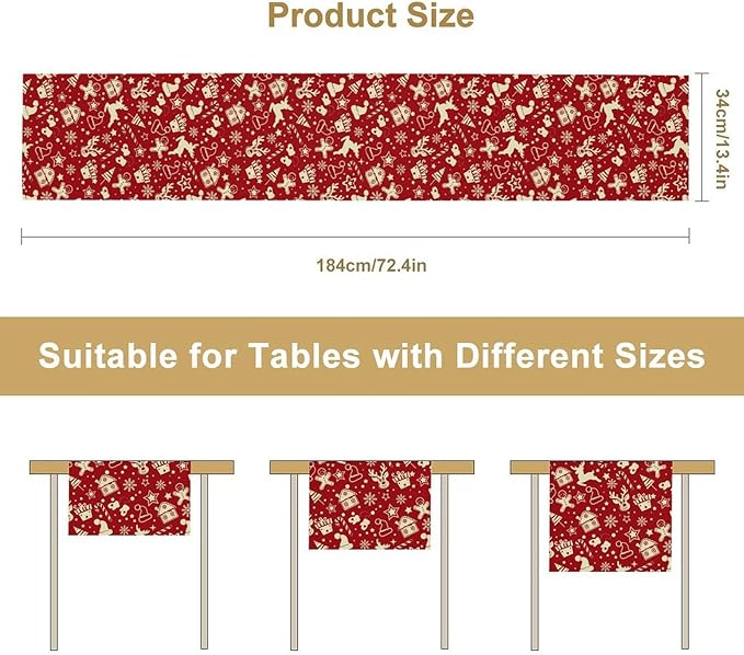 Christmas Table Runner,Seasonal Winter Deer Table Decoration Snowflake Table Cloth Kitchen Dining Table Decoration for Home Party Decor 13x108 Inch