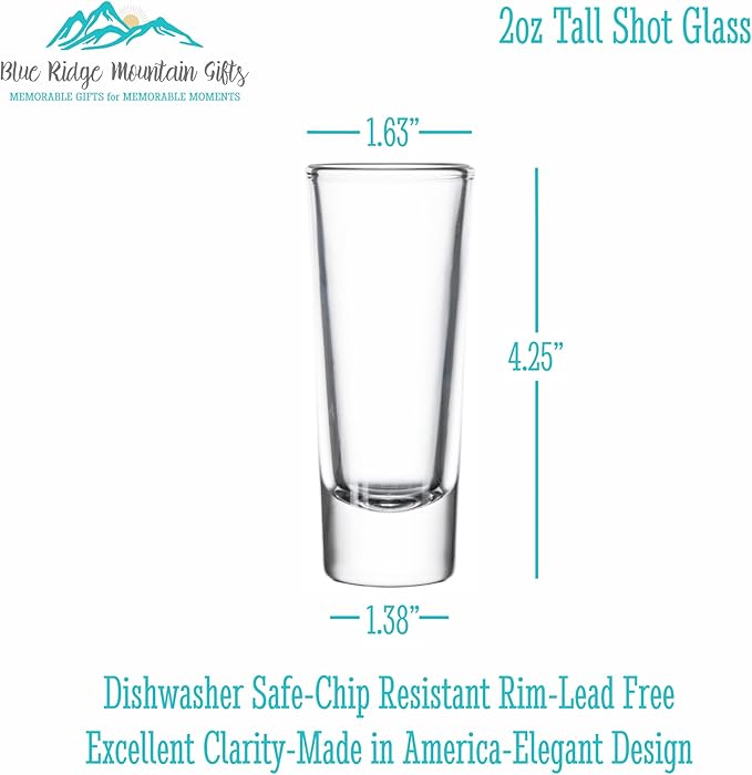 Custom Engraved Shot Glass – 2oz Tall Clear Glass – Personalized Gift for Wedding Party – Classic Etched Barware Keepsake for Groomsmen, Bridesmaids, and More (4)