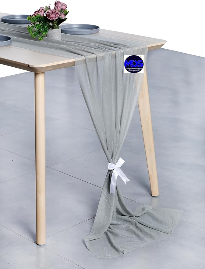 MDS 5 Pack 10ft Chiffon Table Runner 29 x 120 Inches Sheer Wedding Runner Romantic Rustic Table Runner for Wedding Decorations, Birthday Parties, Bridal Shower Party Arch Decor - Gray