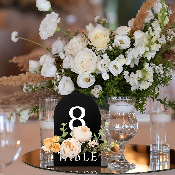 Table Number 1-15 for Wedding Reception Arch Acrylic Wedding Table Number with Flower Trough 5" x 7" Mirrored Rustic Centerpiece for Reception Bridal Shower Party Catering Banquet(Black)