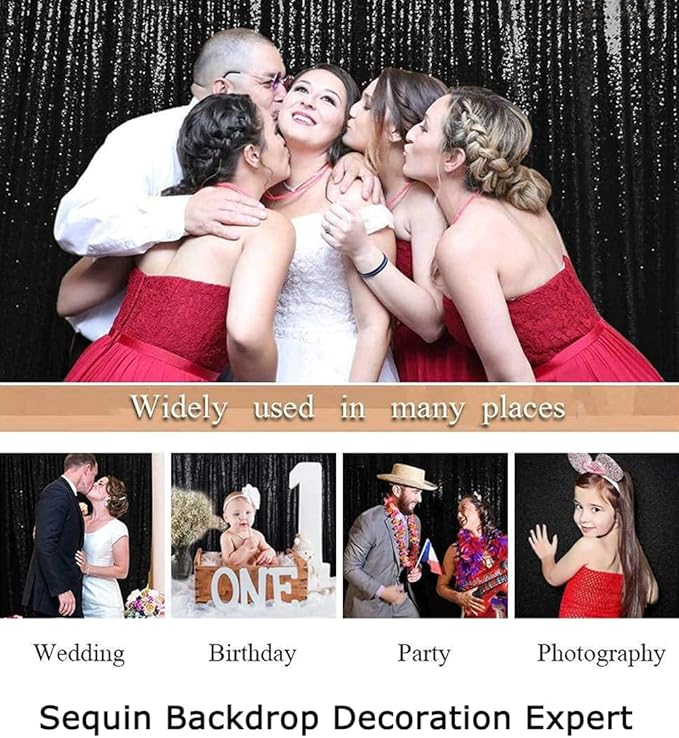 ShinyBeauty 2 Panels Black Sequin Backdrop | 7Ft x 7Ft Sparkly Photo Background | Halloween & Party Decor | Durable & Elegant Curtains | Perfect for Photography & Events