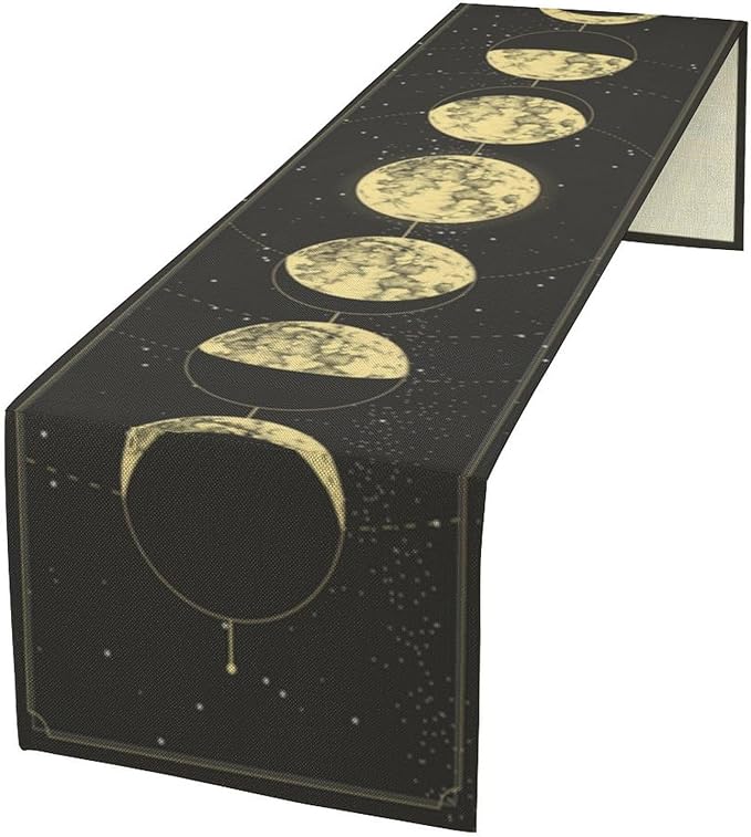 Sun Moon Table Runner, Mysterious Universe Milky Way Interstellar Space Western Traditional Elements able Runner for Party Living Room Home Kitchen Dinner Table Runner 13x70 Inch
