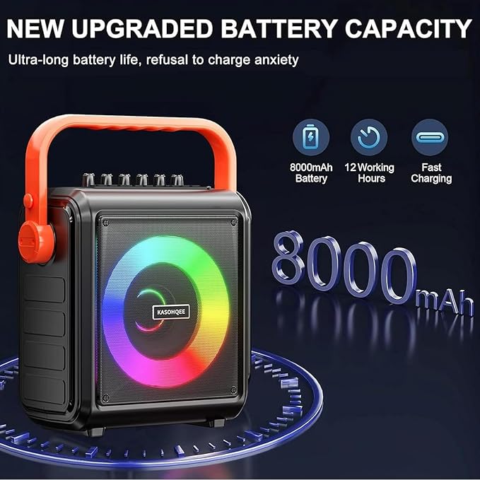Karaoke Machine,8000mAh Portable Bluetooth Speaker with 2 Wireless Microphones for Adults & Kids,Microphone Speaker Set with Lights,Supports for TF Card,AUX in,FM,REC,for Parties,Outdoor,Home (HBL100)