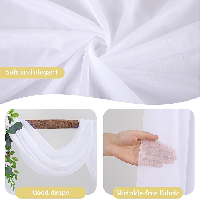 3 Panels Wedding Arch Draping Fabric White Sheer Backdrop Curtain Arch Drape for Wedding Ceremony Reception,Bridal Shower Party Decorations 28" X 19ft