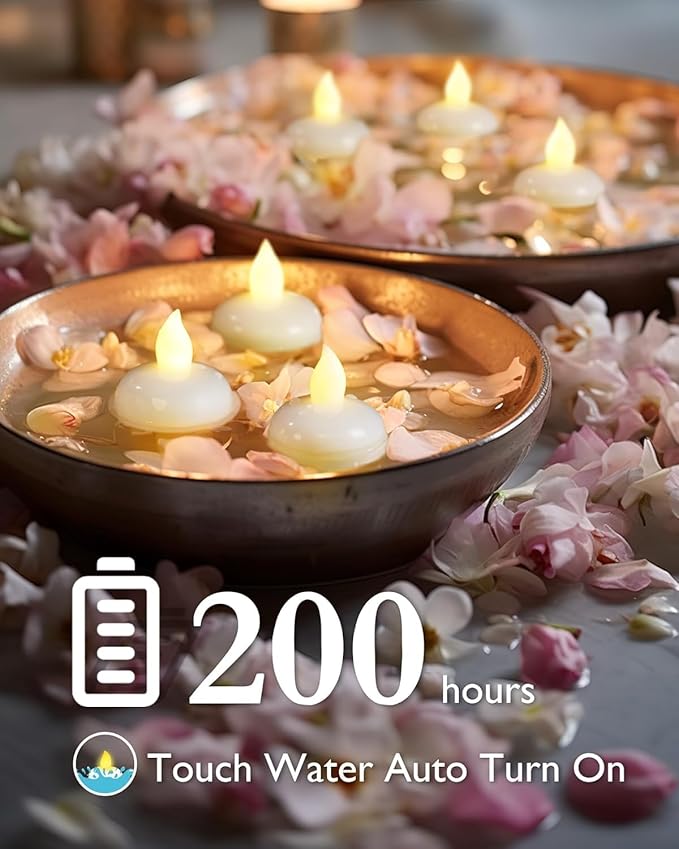 Homemory 12 Pack 200 Hours Flameless Floating Candles, Warm White Led Flickering Tealight Candles in Bulk, Decor for Wedding, Party, Centerpiece, Pool, Christmas