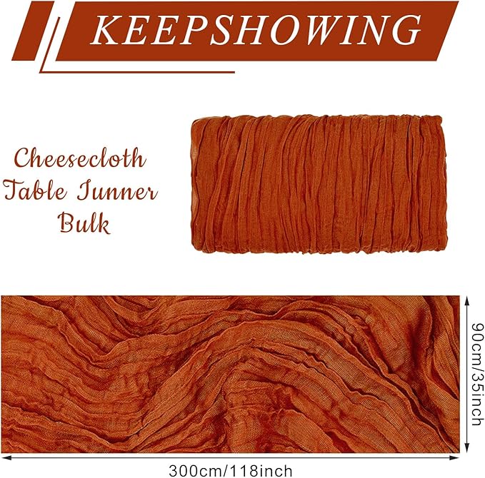 12 Pack Cheesecloth Table Runner, Runner Gauze Boho Wedding Decor Romantic Table Runner for Wedding Birthday Party(35" x 118") (Terracotta)