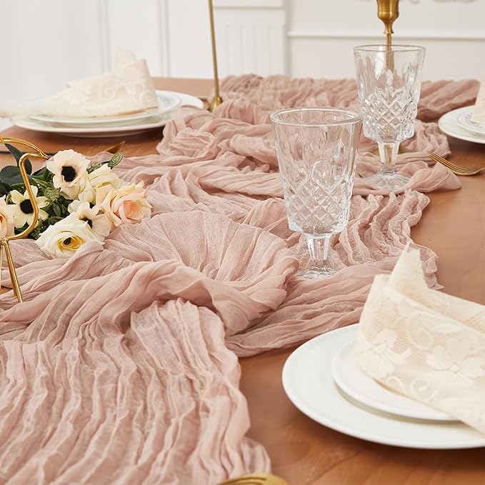 Nude 12 Pack Cheesecloth Table Runner 120 Inch 10 FT Boho Rustic Gauze for Wedding Baby Shower Party Farmhouse Summer Home Decor Washable