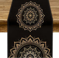 Golden Mandala Table Runner, Traditional Indian Gold Black Flower Vintage Luxury Bohemian Mandala Table Runner for Home Kitchen Dinning Table Indoor Outdoor Holiday, 13x90inch