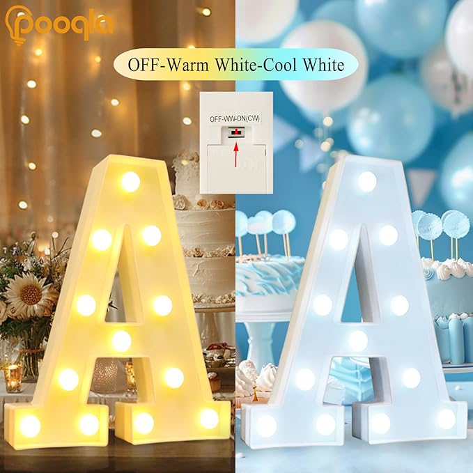 Pooqla LED Marquee Letter Lights, Warm White and Cool White Decorative Lighted Letters, Light Up Alphabet Letters for Boys Girls, Party, Wedding, Bar, Night Light, Birthday Decoration, Letter C