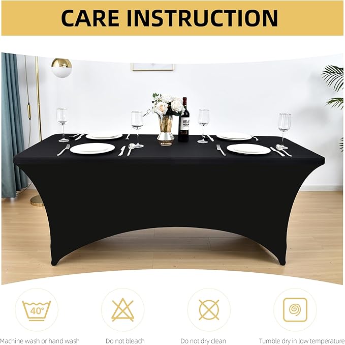6-Pack 6ft Black Spandex Table Covers for Rectangle Standard Folding Tables - Wrinkle Resistant Stretch Tablecloths - Ultimate Fitted Table Protector for Parties, Trade Shows, Wedding