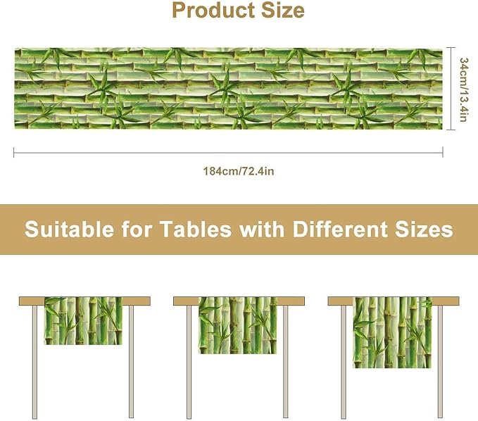 Bamboo Table Runner,Green Plant Print Table Runner for Kitchen Dining Table Home Party Decoration 13x36 Inch
