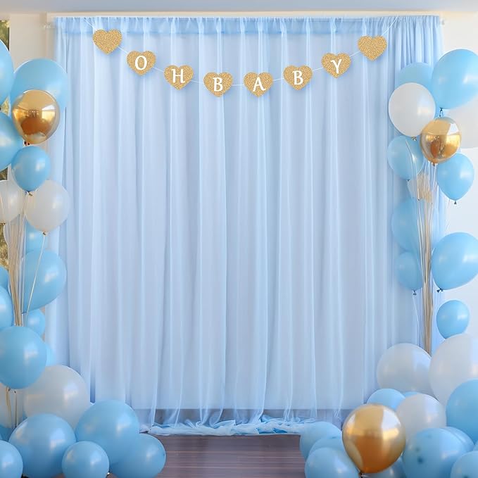 10x10ft Baby Blue Tulle Backdrop Curtain for Parites, Sheer Backdrop Curtains for Wedding Baby Shower Birthday Party Photo Shoot Decorations