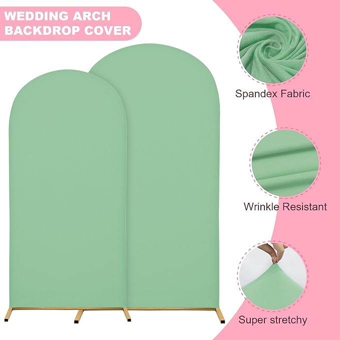Wedding Arch Covers Arch Backdrop Cover Arch Stand Covers 7.2FT 6.6FT 6FT Set of 3 Arch Cover Spandex Fabric Stretchy Backdrop for Wedding Birthday Party Decoration Baby Shower (Mint Green)
