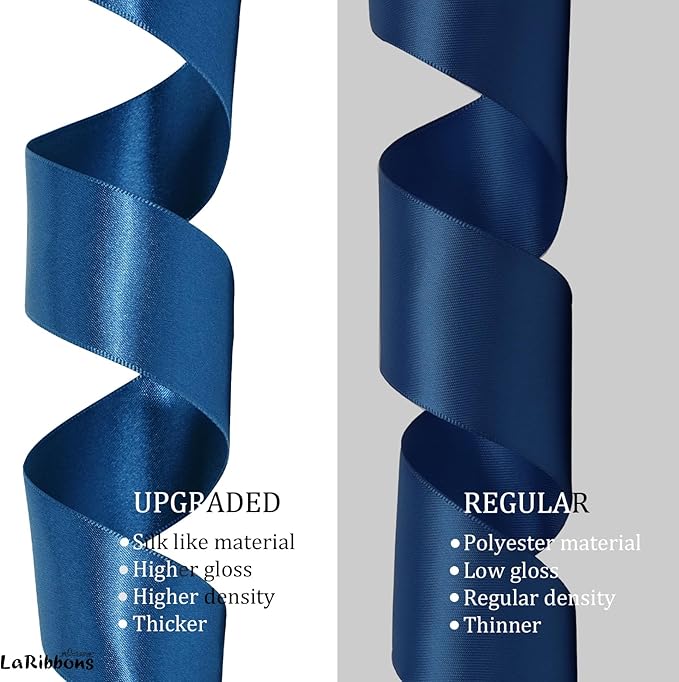 LaRibbons Navy Satin Ribbon 3/8 Inch 25 Yards Luxury Double Faced Blue Silk Ribbon for Flower Bouquet Crafts Gift Wrapping Wedding Party Graduation Decoration