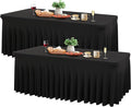 Wish Care 2 Pack Black Spandex Table Cloths - Fitted, Wrinkle Free, 6ft Rectangle Table Cover for Party, Banquet, Wedding & Events