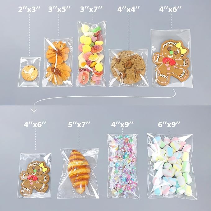 PigPotParty 5''x 7" Clear Plastic Cellophane Gift Wrap Bags, 100 Pcs Small Self Sealing Cookie Bags for Gift, Party favor, Candy, Treat, Goodies, Snack, Self Adhesive Resealable
