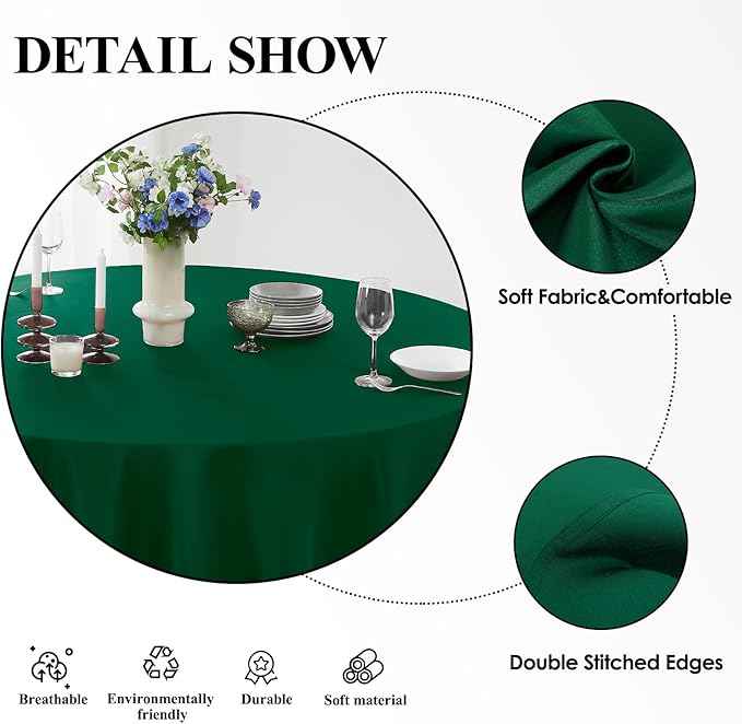 Round Tablecloth 6 Pack 90 Inch Dark Green Tablecloths Washable Decorative Linen Polyester Table Clothes Cover for Dining Table Banquets Buffet Parties and Wedding