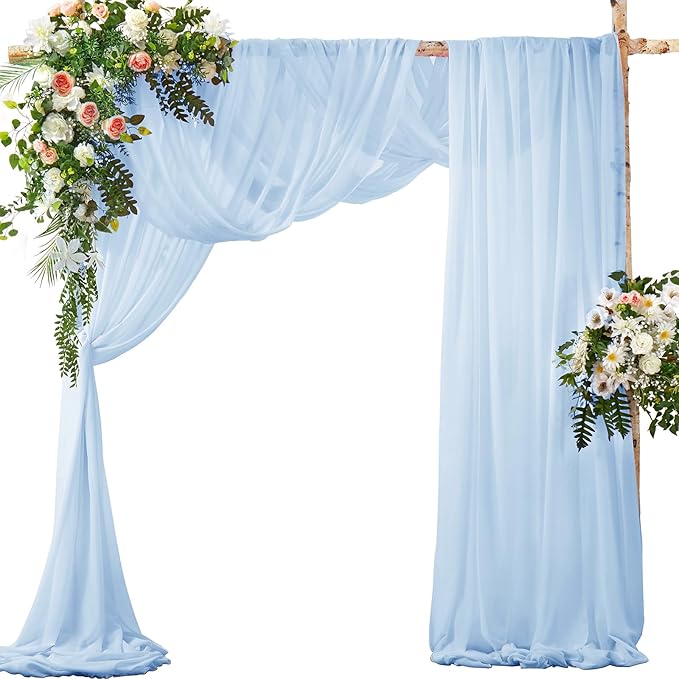 SiinvdaBZX 2 Panels Wedding Arch Draping Fabric 30" x 20Ft Light Blue Sheer Chiffon Fabric Outdoor Extra Long Decorative Drapery for Party Ceremony Ceiling Curtain Backdrop