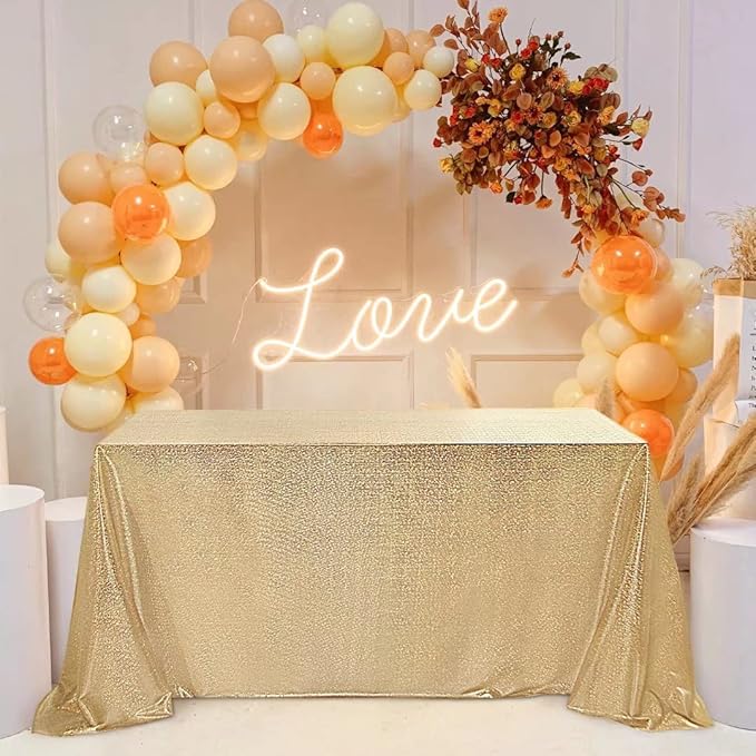 Fitable Sequin Tablecloth for Parties 90x132 Inch - Sparkle Glitter Table Cloth Laser Rectangle Overlay for Wedding Baby Shower Ceremony Birthday Holiday Banquet Decor, Khaki