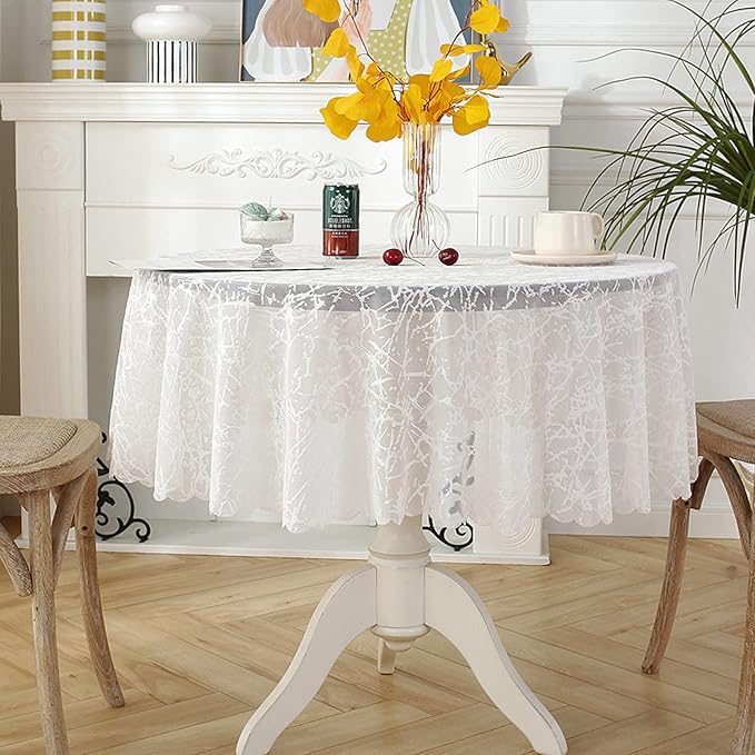 Jeloris Round Lace Tablecloth with Elegant Scalloped Bottom for Any Special Event Such as Wedding, Birthday Party, Baby Shower, Anniversary (60 inch, Style 3)