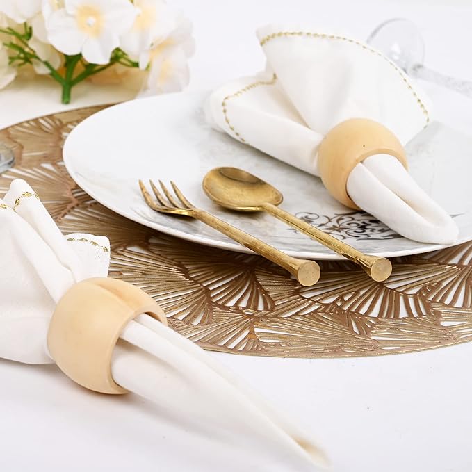 Wooden Napkin Rings Set of 12 - Handcrafted Napkin Holder for Dinner Table Decoration, Weddings, Home, Kitchen, Decor, Dinner, Parties, Every Day Use - Durable, Versatile (Cream)- CLEENTABLE