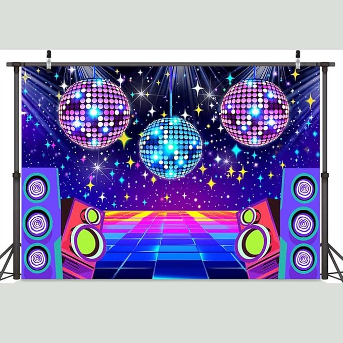 Dance Party Backdrop Retro 80s 90s Theme Stage Dance Ball Music Birthday Party Decoration DJ Photography Background 6 x 4 ft for Baby Shower Picture Photo Shoot Polyester Fabric,Multi2
