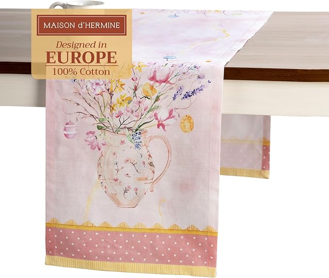 Maison d' Hermine Table Runner 100% Cotton Single Layer Table Runners 108 inches Long Decorative for Home Kitchen Dining Party Wedding Bridal Shower Spring Summer (Easter Zest, 14.50" x 108")