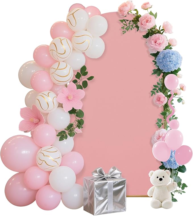 7.2FT Wedding Arch Covers Arch Backdrop Cover Arch Stand Covers Set Arch Cover Spandex Fabric Stretchy Backdrop for Wedding Birthday Party Decoration Baby Shower (Light Pink)