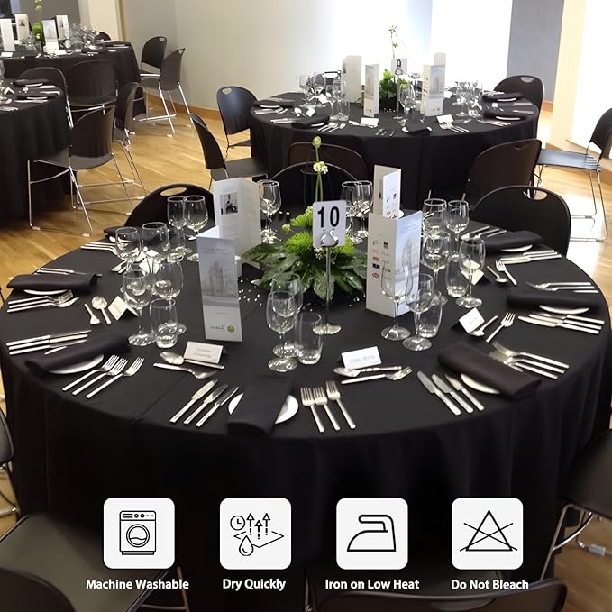 8 Pack Black Round Tablecloths 90 Inch Black Table Cloth Stain and Wrinkle Resistant Reusable and Washable Polyester Fabric for Buffet Wedding Party and Banquet