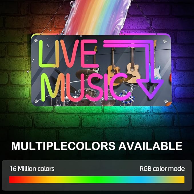 Live Music Neon Sign, Mirror LED Light Wall Décor with App-Controlled DIY Color, for Bars, Studios, Home