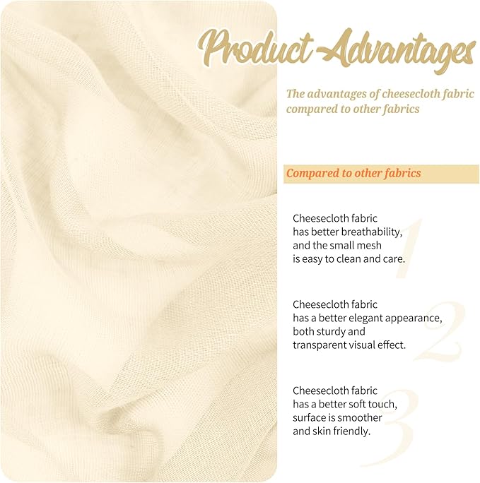 4 Panels Ivory Wedding Arch Draping Fabric Cheesecloth Fabric 35" x20FT Gauze Fabric Arch Drapes for Wedding Reception Sheer Backdrop Photo Background Household Curtain or Out Door Curtain